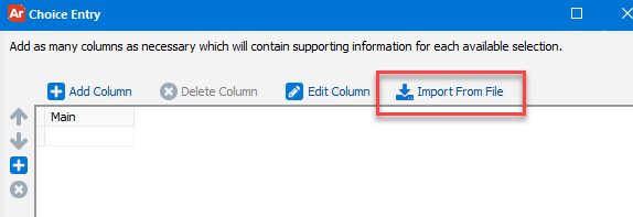 The Import From File option only appears when manually inputting the data of a multi-column list box.